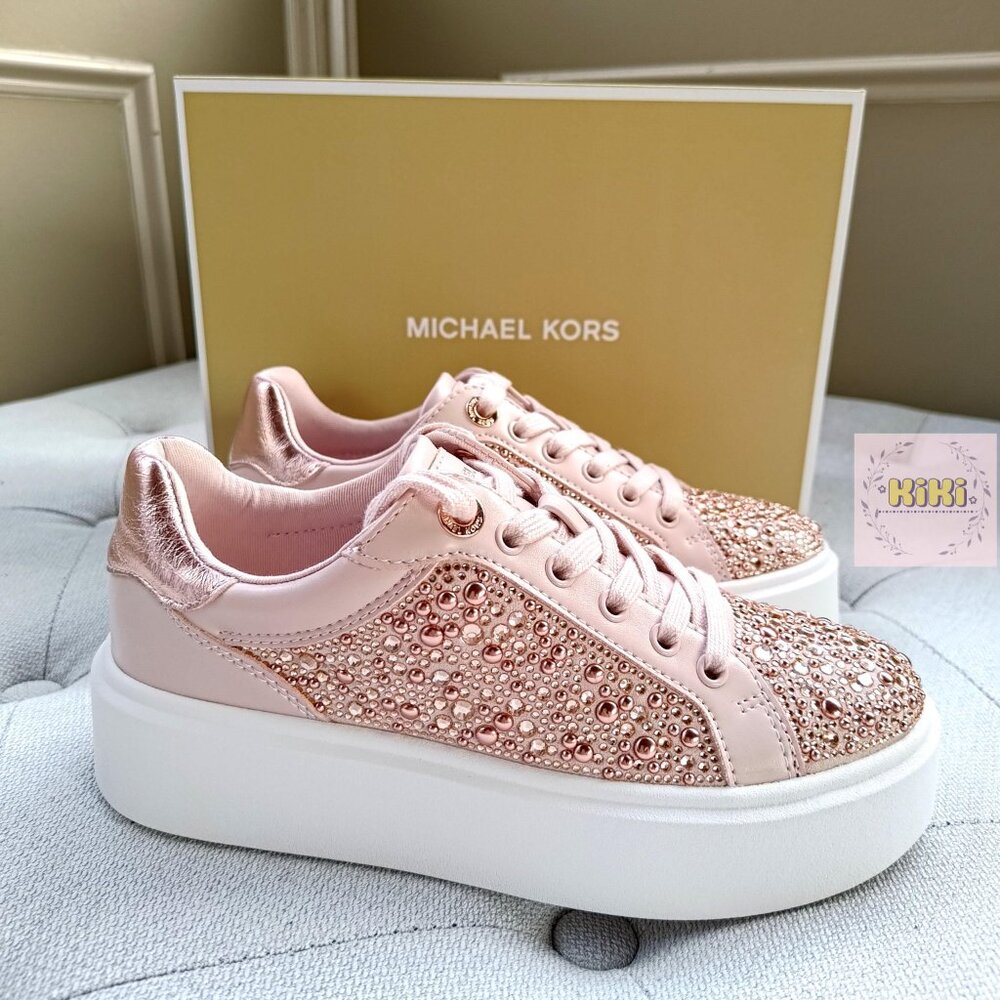 Michael Kors Romey Embellished Platform Sneaker Pink 49F5RMFS1S - Picture 3 of 15